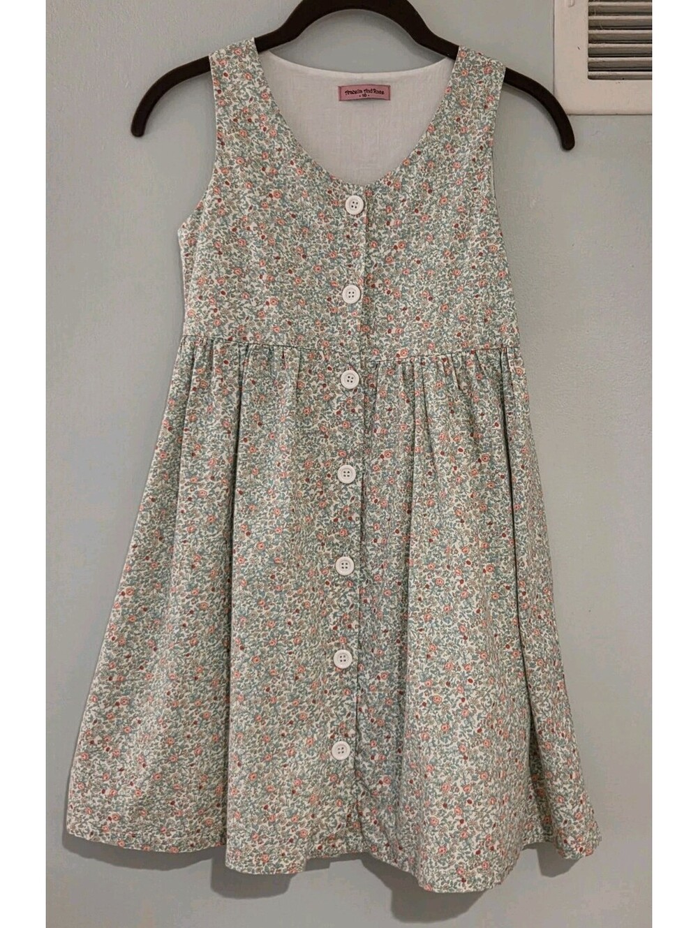 Arabella And Rose Size 10 Floral Rose Dress White Green Pink Lined Buttons
